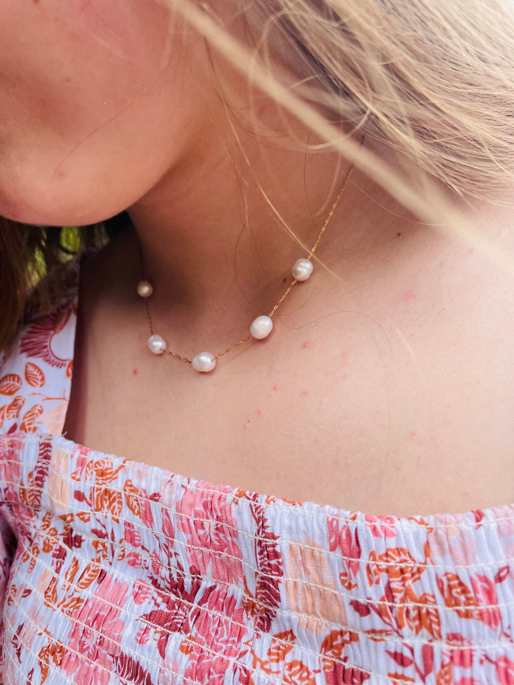 Beaded 8-10 mm Baroque Pearl Station Necklace Bridesmaids Gifts Dainty Chain Layering Necklace Birthday Gift for Her Mom wife Bridal Jewelry