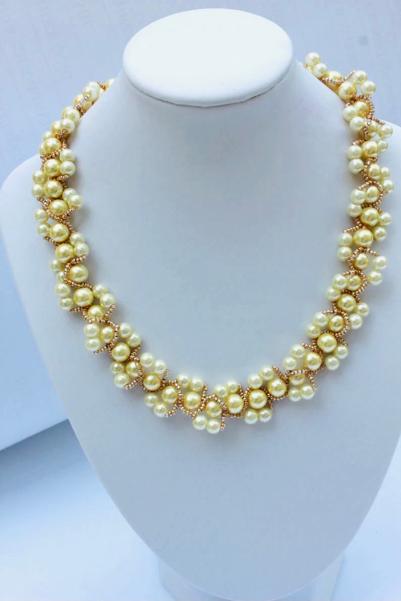 Swarovski pearl wedding necklace for bride, pearl collar necklace, pearl necklace graduate bridal jewelry set daughter, prom choker for her