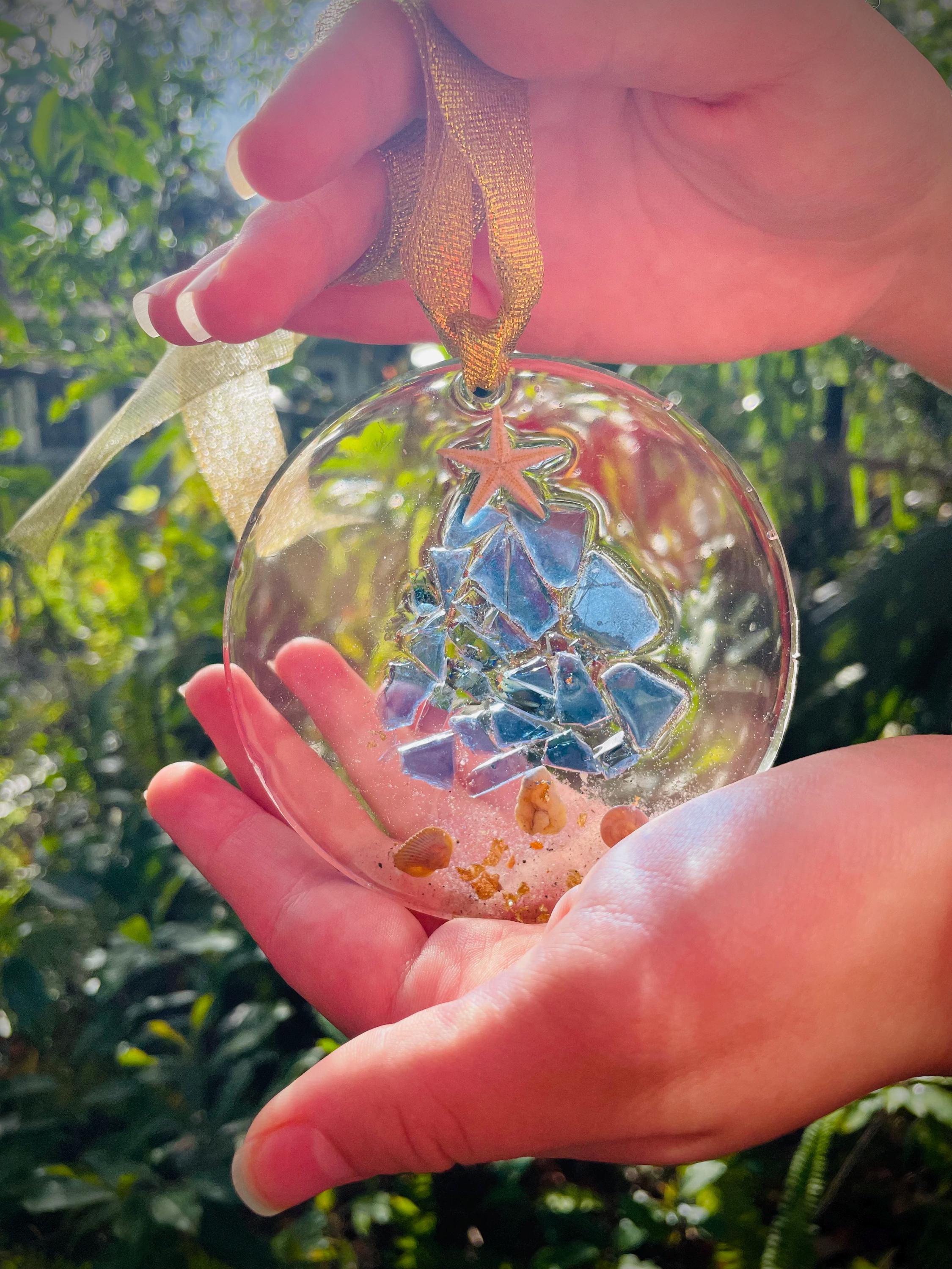 Starfish & Sea Glass Christmas Tree Ornament: Personalized Corporate Coastal Decor