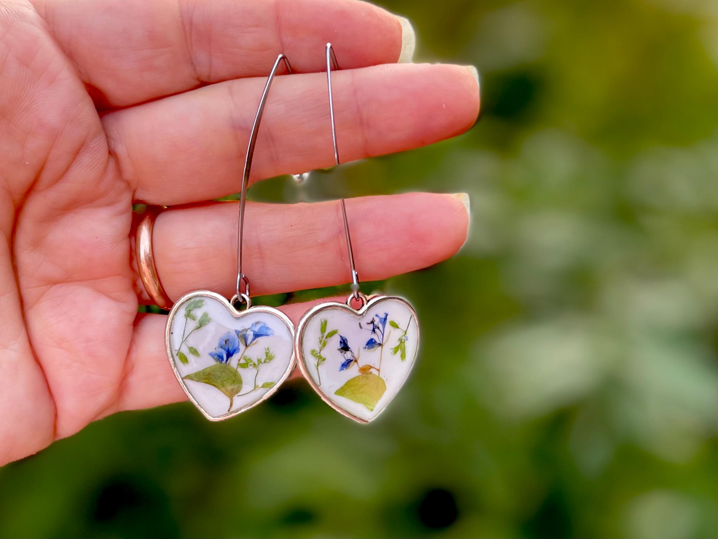 Vintage Silver Heart Drop Earrings: Romantic Porcelain Inspired Jewelry