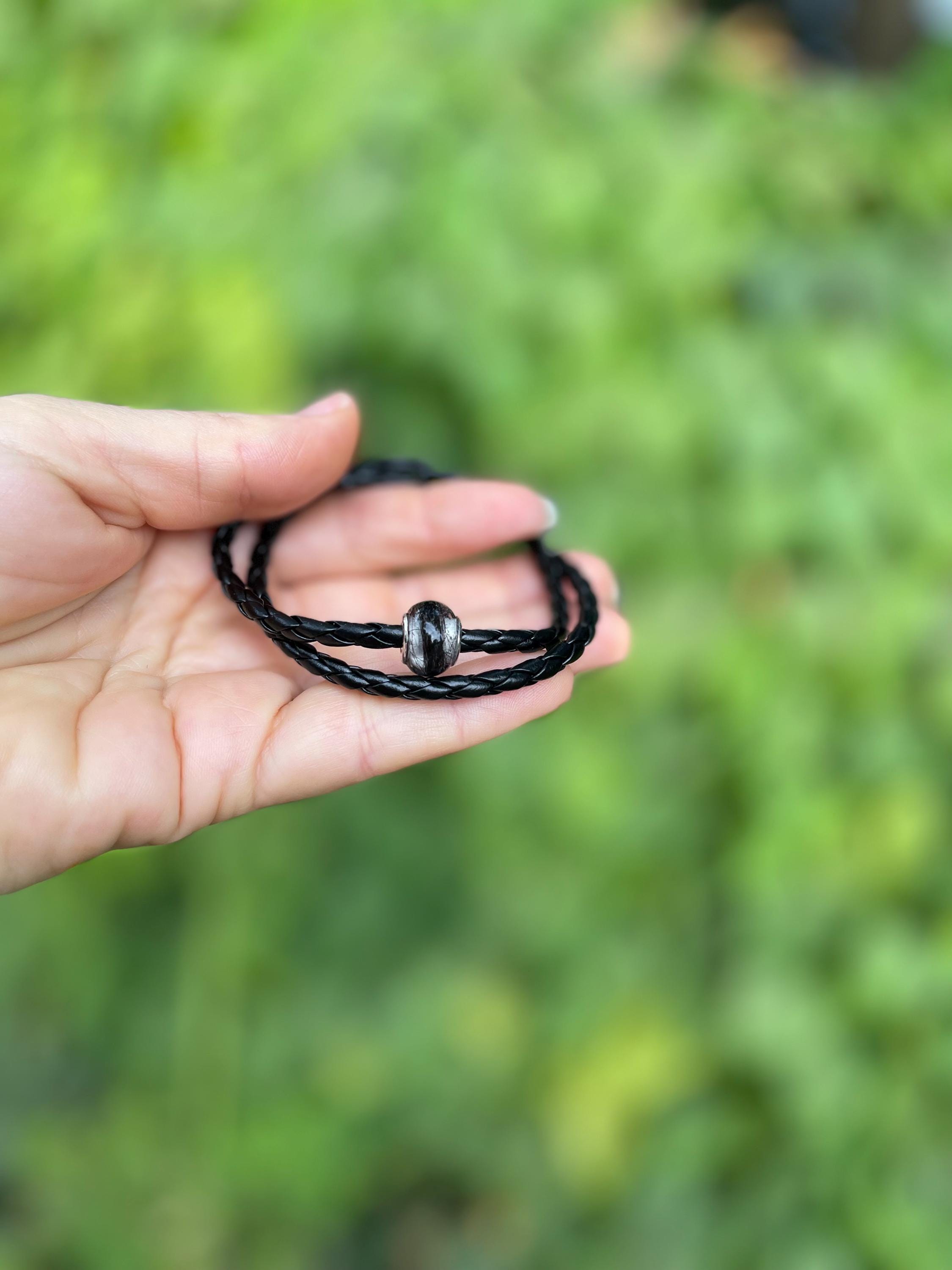Mourning Jewelry Custom hair / Funeral Flowers European Bead memorial leather bracelet for men