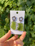 Gold or Silver Green Fern Hoop Christmas Earrings: Clip-On/Post Options | Tree-Inspired Design