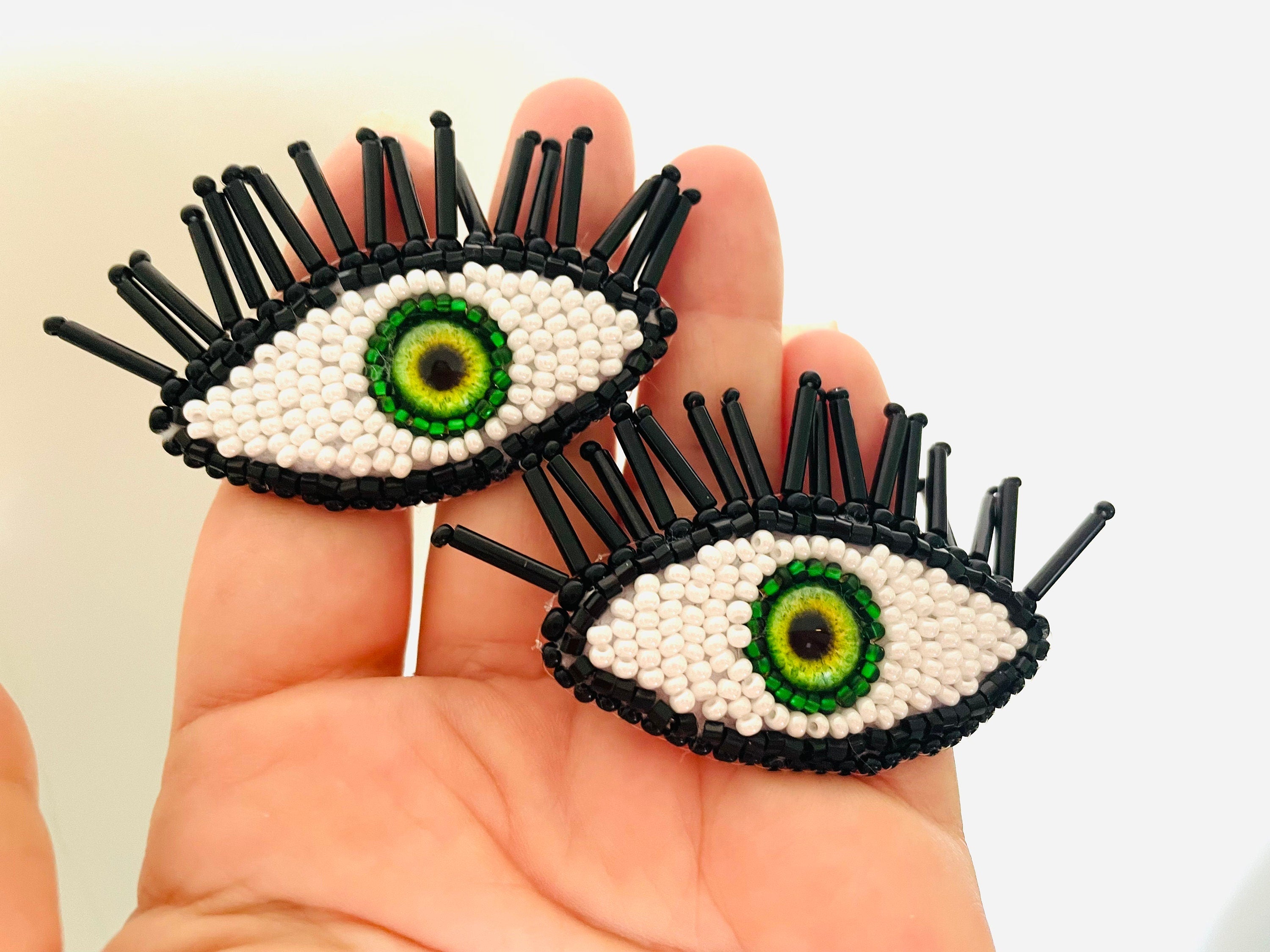 Halloween party Evil eye earrings, Blue green large evil eye earrings clip-on, beaded earrings, Tasseled eye drop protection earrings