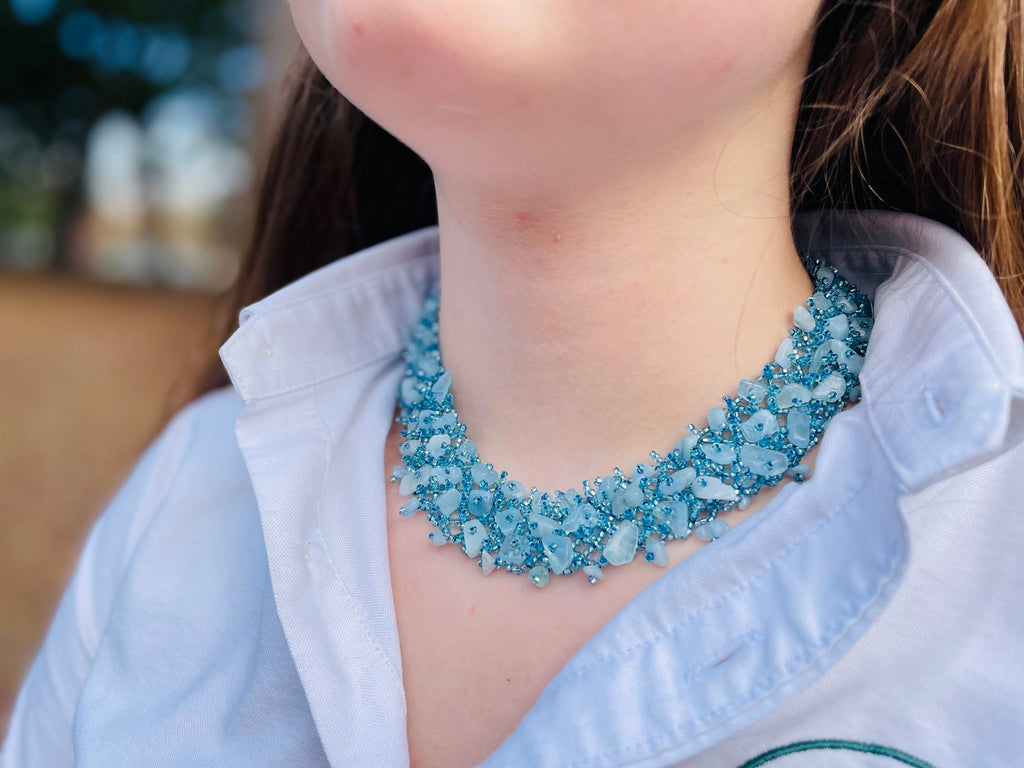 Aquamarine necklace Aquamarine choker collar March birthstone jewelry wedding dress necklace for mother of the bride bridal necklace collar