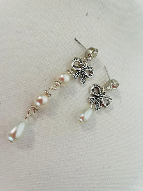 Bow Earrings Pearl Coquette Jewelry Bridal Earrings Swarovski Pearl Earrings Pearl Bow Earrings Post Earrings Gift For Her Bow Post Earrings