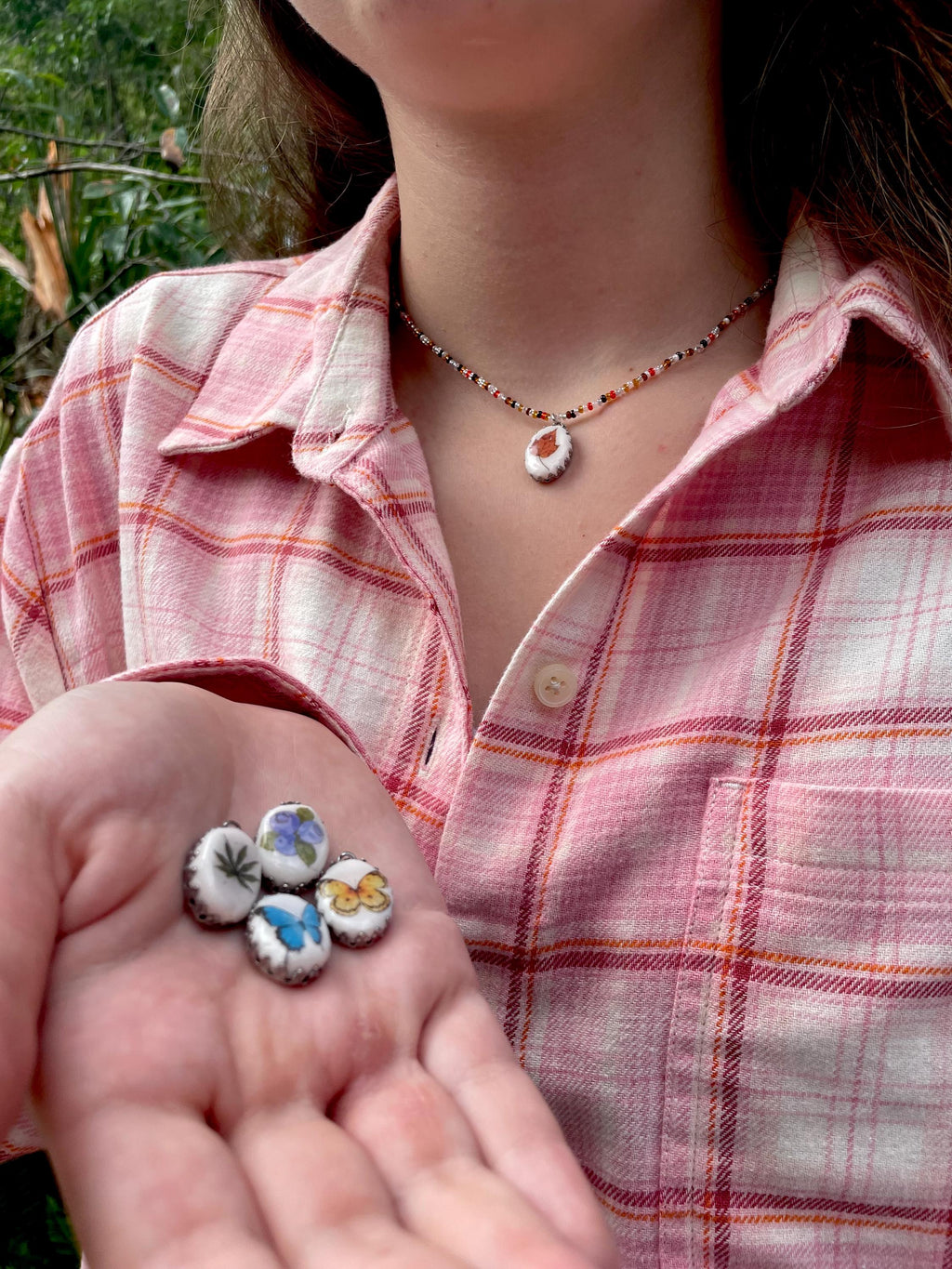 Dainty Seed Bead Choker: Handmade Cold Porcelain Fruit Charm Necklace