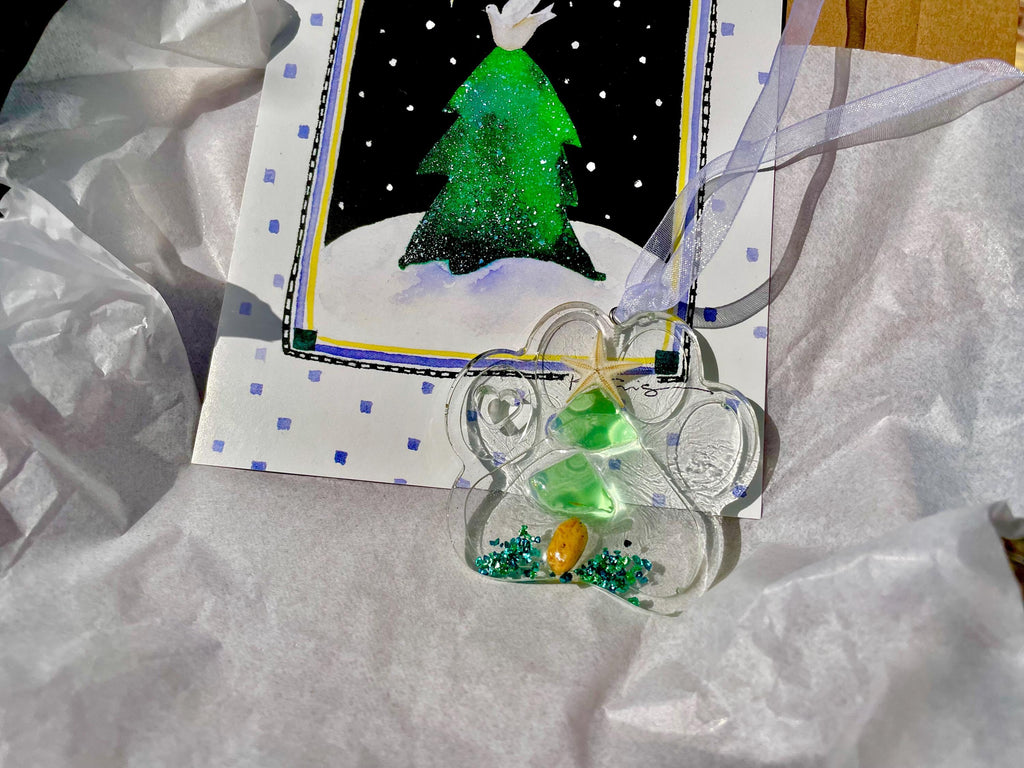 Personalized Sea Glass Dog Paw Ornament: Custom Pet Memorial Gift
