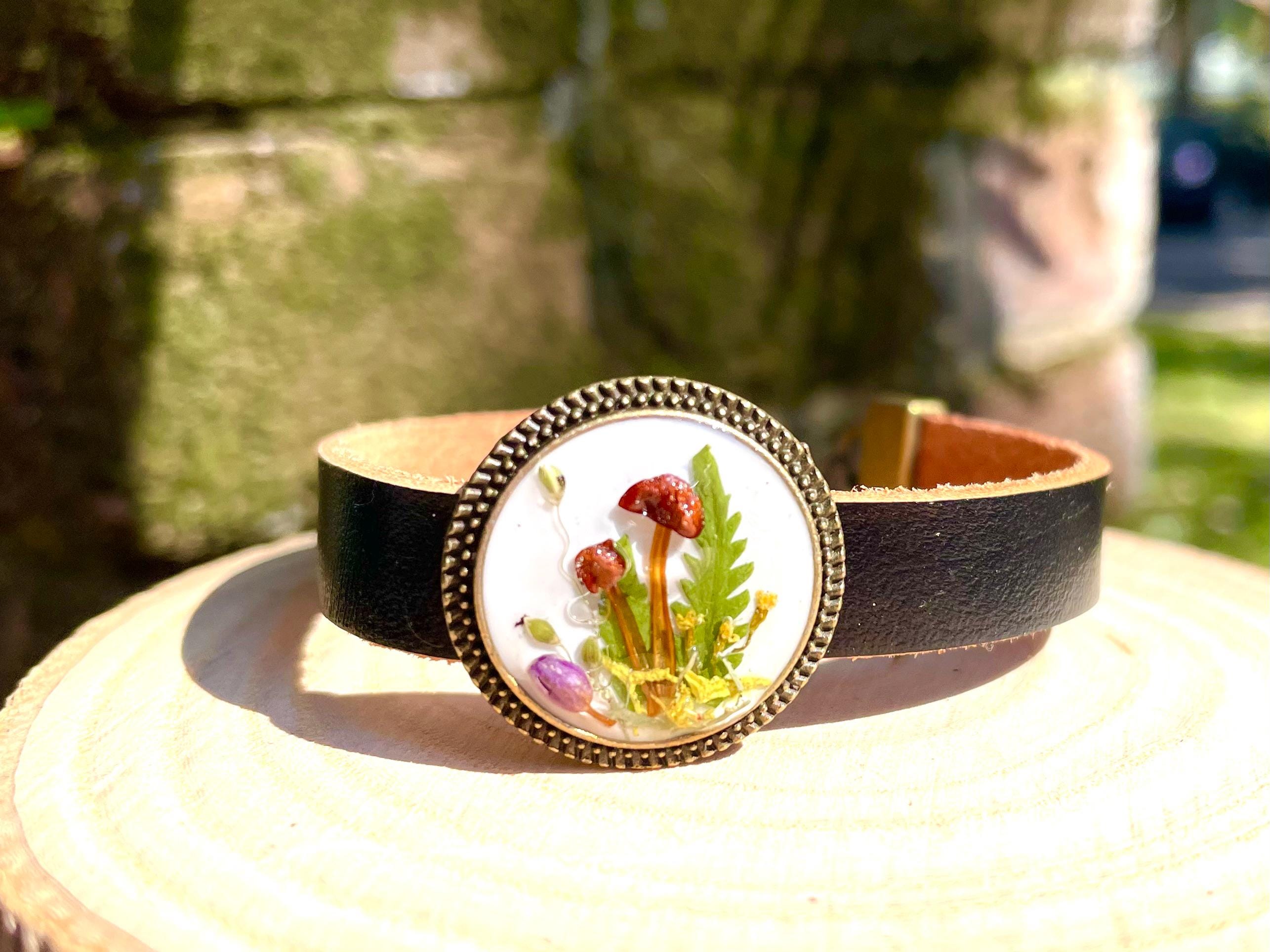 Personalized Birthstone Real Mushroom Fern Bracelets For Him and Her Matching Set Anniversary Bracelet  Couples Gifts leather accessory gift