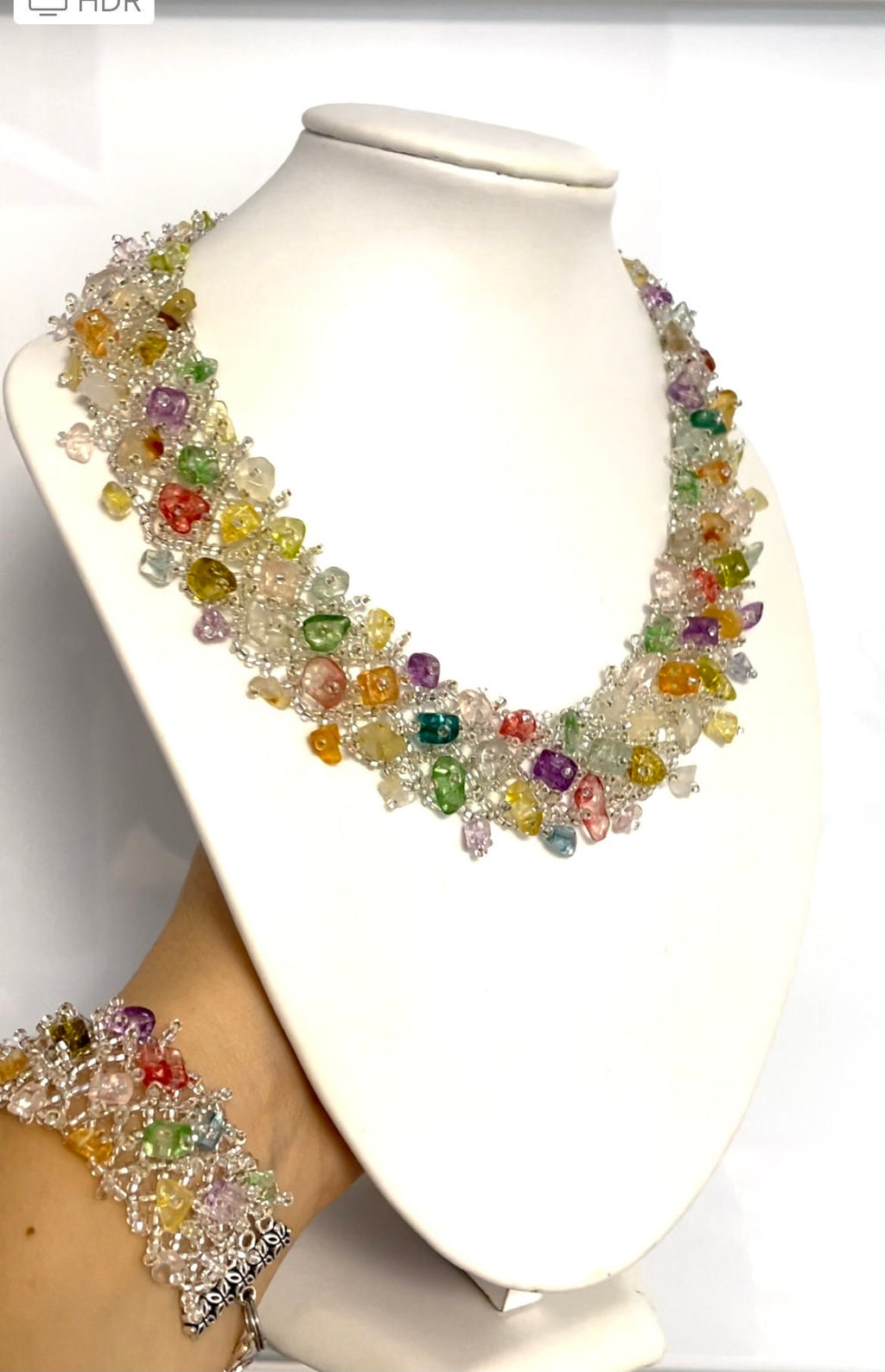 Silver beaded necklace collar with rainbow crystals, sparkly necklaces for women, custom birthstone necklace, Personalized birthday gifts