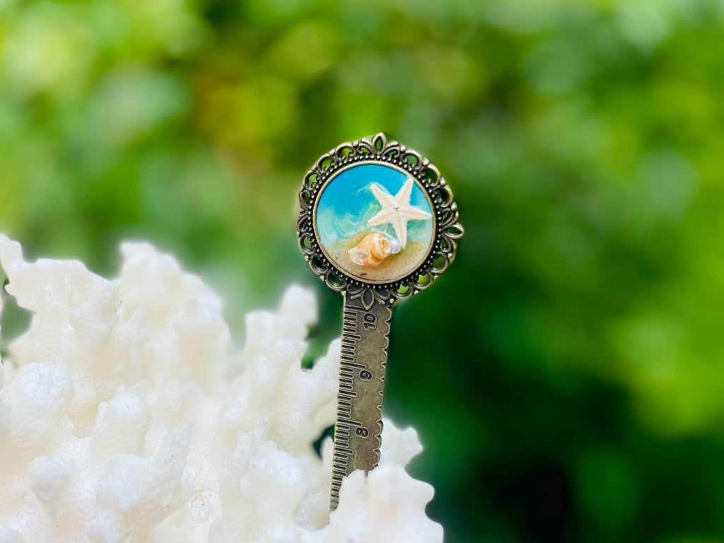 Seashell Starfish Bookmark: Beach Wedding Favor, Metal Ruler