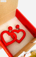 Large Heart Earrings Custom Heart hoop earrings Red heart clip on earrings Les Bonbon silk  wrapped dangles Cute Valentine earrings friend