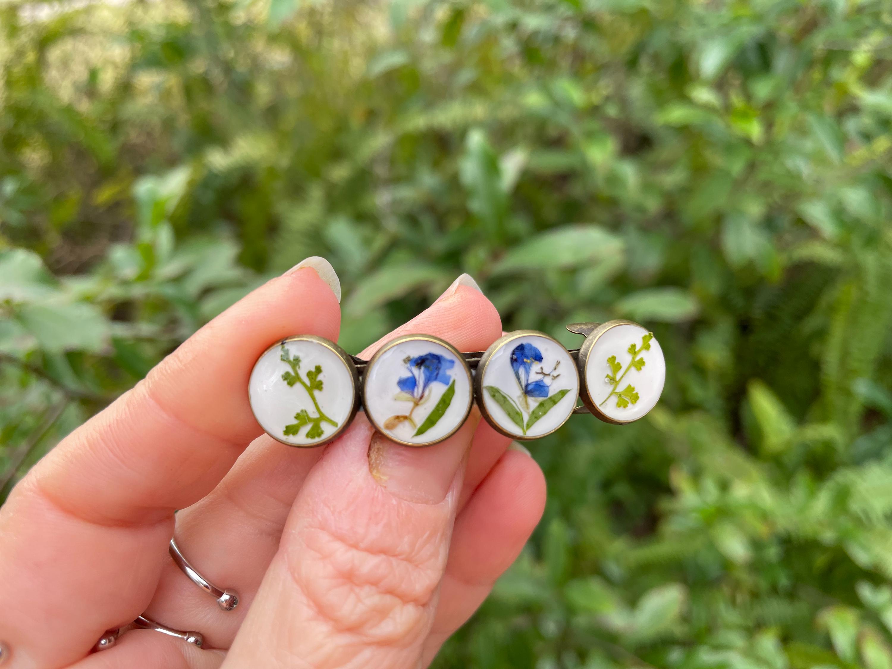 Blue and White Real Wildflower Barrette Hair Pin: handmade nature hair accessories