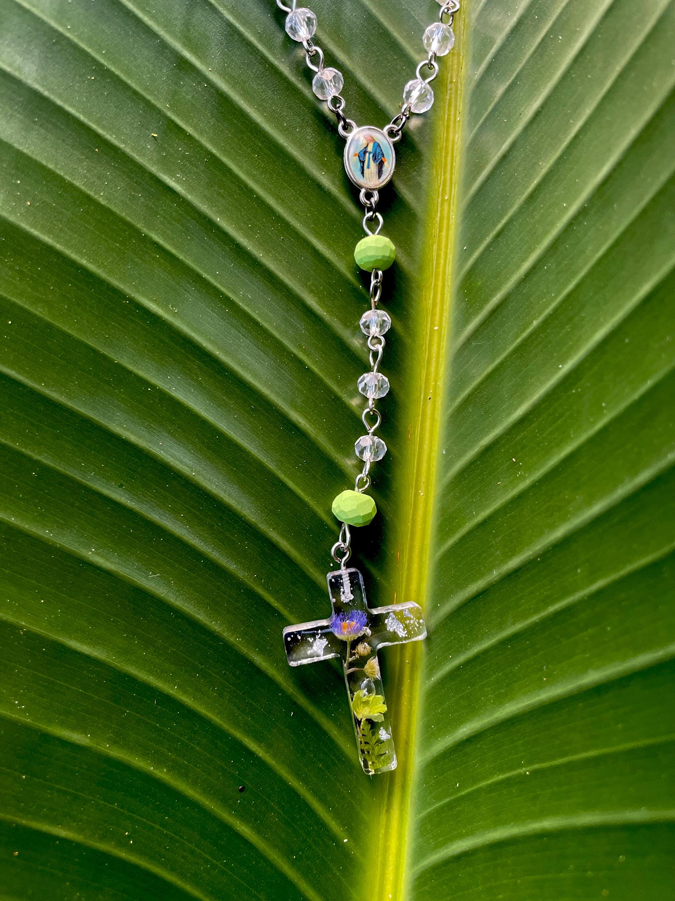 Personalized Aster Flower Rosary Necklace - Handmade Catholic Birth Flower Jewelry