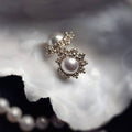 Swarovski Pearl Stud Earrings: Silver Snowflake, Beaded Birthstone