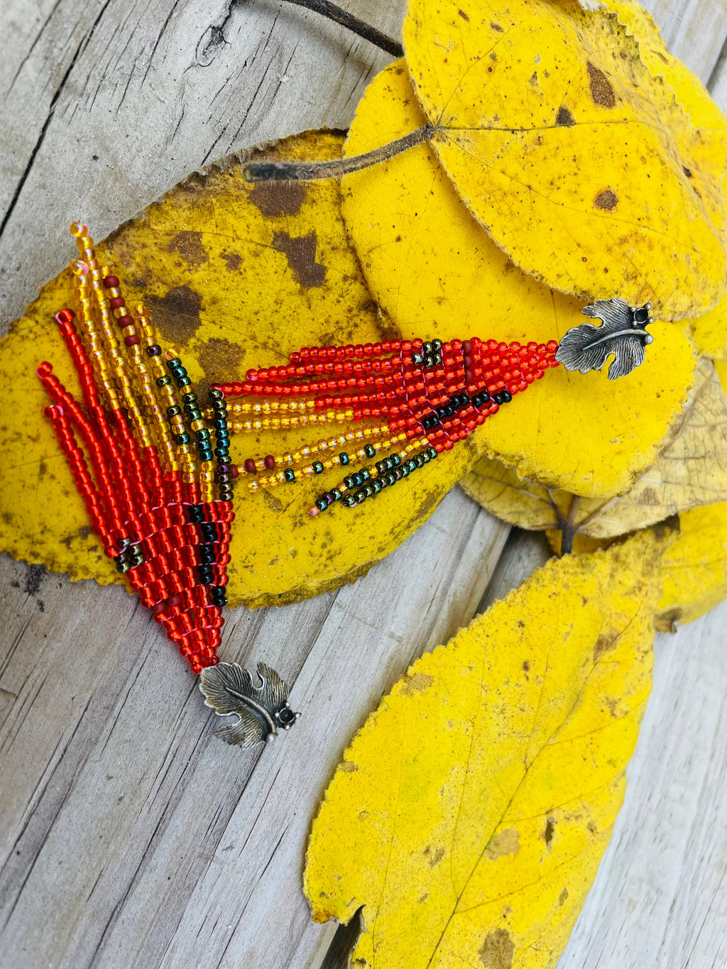 Unique handmade earrings, Burnt orange gold statement earrings, Leaf stud earrings big, Long seed beaded Fringe earrings, jewelry for her