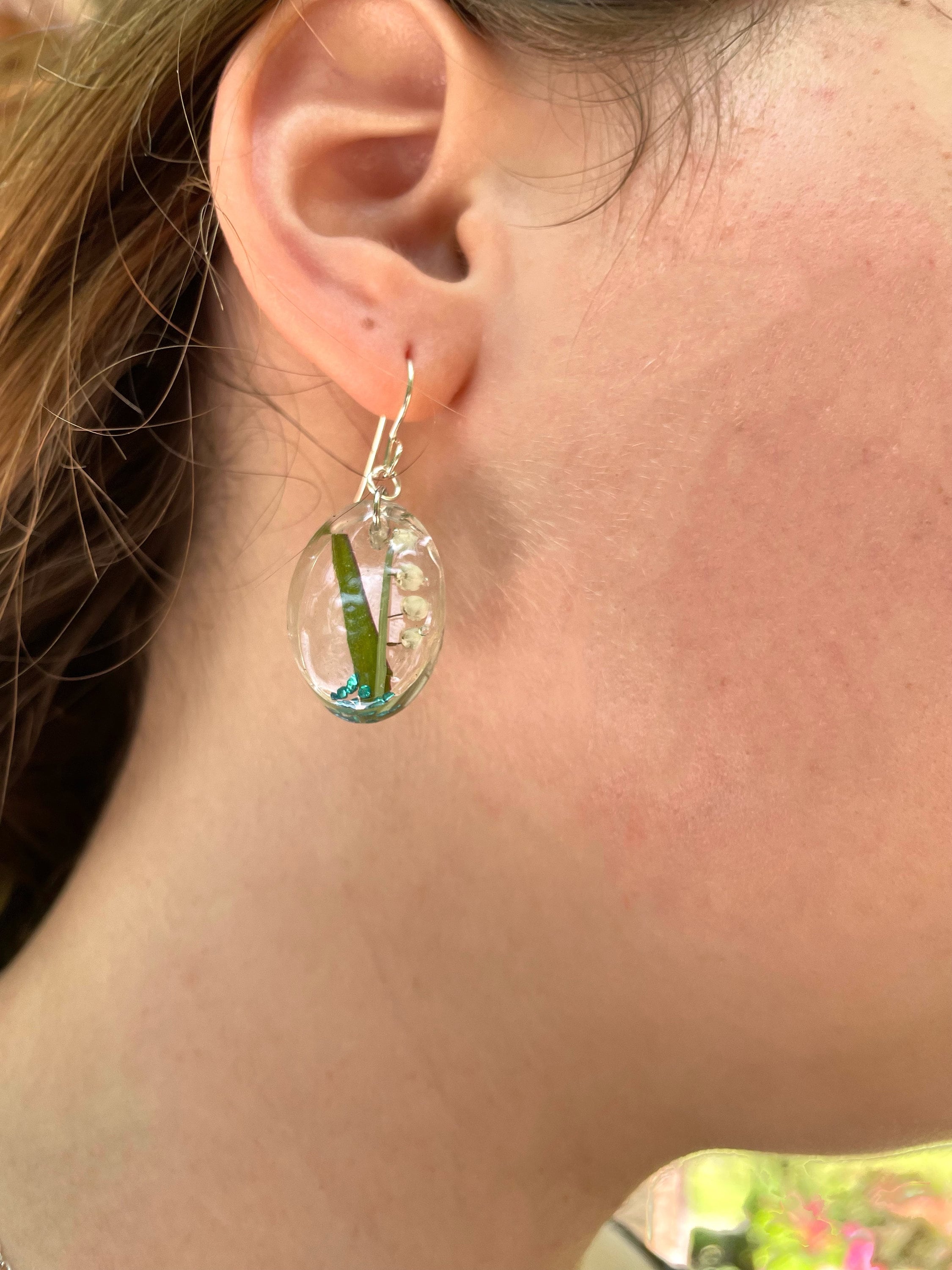 Lily of the Valley Earrings: Sterling Silver Resin Flower Jewelry, May Birth Flower