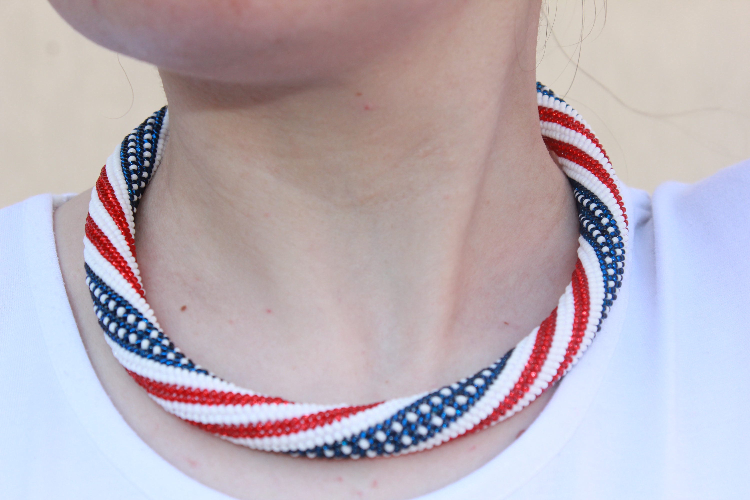 4th July jewelry birthday gifts for grandma mom, american flag necklace, patriotic jewelry, labor Day sale, patriotic beaded choker for wife