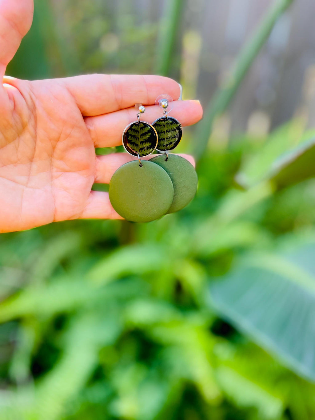 Green Fern Wooden Christmas Earrings: Clip-On/Post Options | Tree-Inspired Design