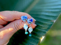 Patina Blue Pearl Floral Earrings: Pressed Flower Resin Jewelry Opal