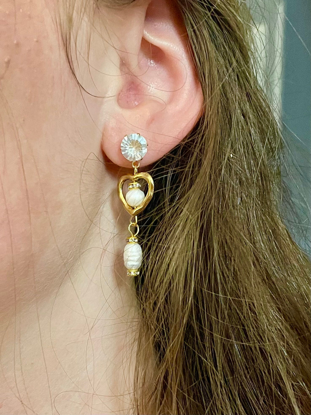 Pearl drop earrings long Swarovski heart bridal earrings silver gold baroque pearl earrings wedding unique birthday gift for her best friend