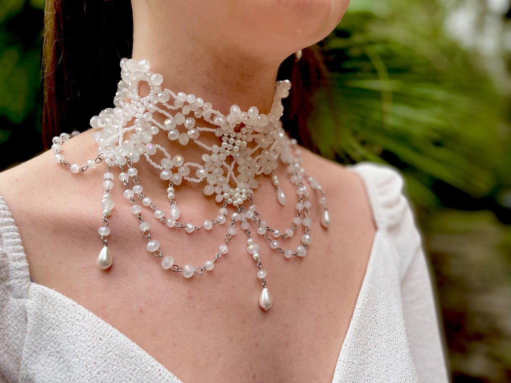 Big Black Special Occasion Statement Necklace Collar: Gothic Victorian Wedding Crystal Lace Choker
