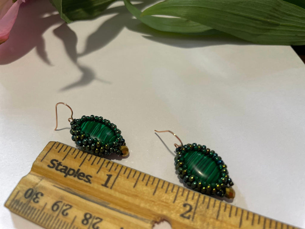 Handmade Malachite Dangle Earrings: Green Gemstone Beaded Jewelry