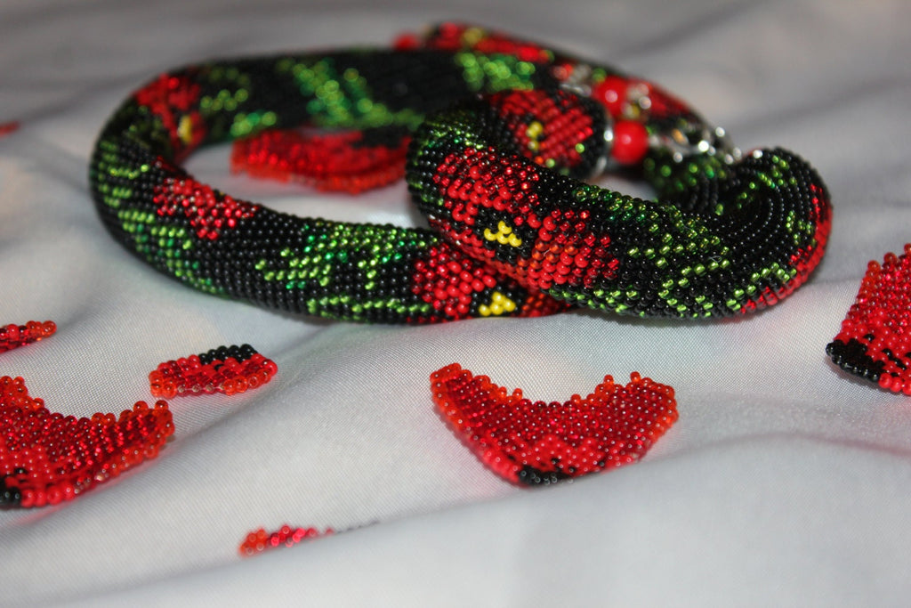 Flower bracelet, seed bead Crochet flower bracelet for women, Sunflower red poppy blue flower floral bridal jewelry, bangle bracelet