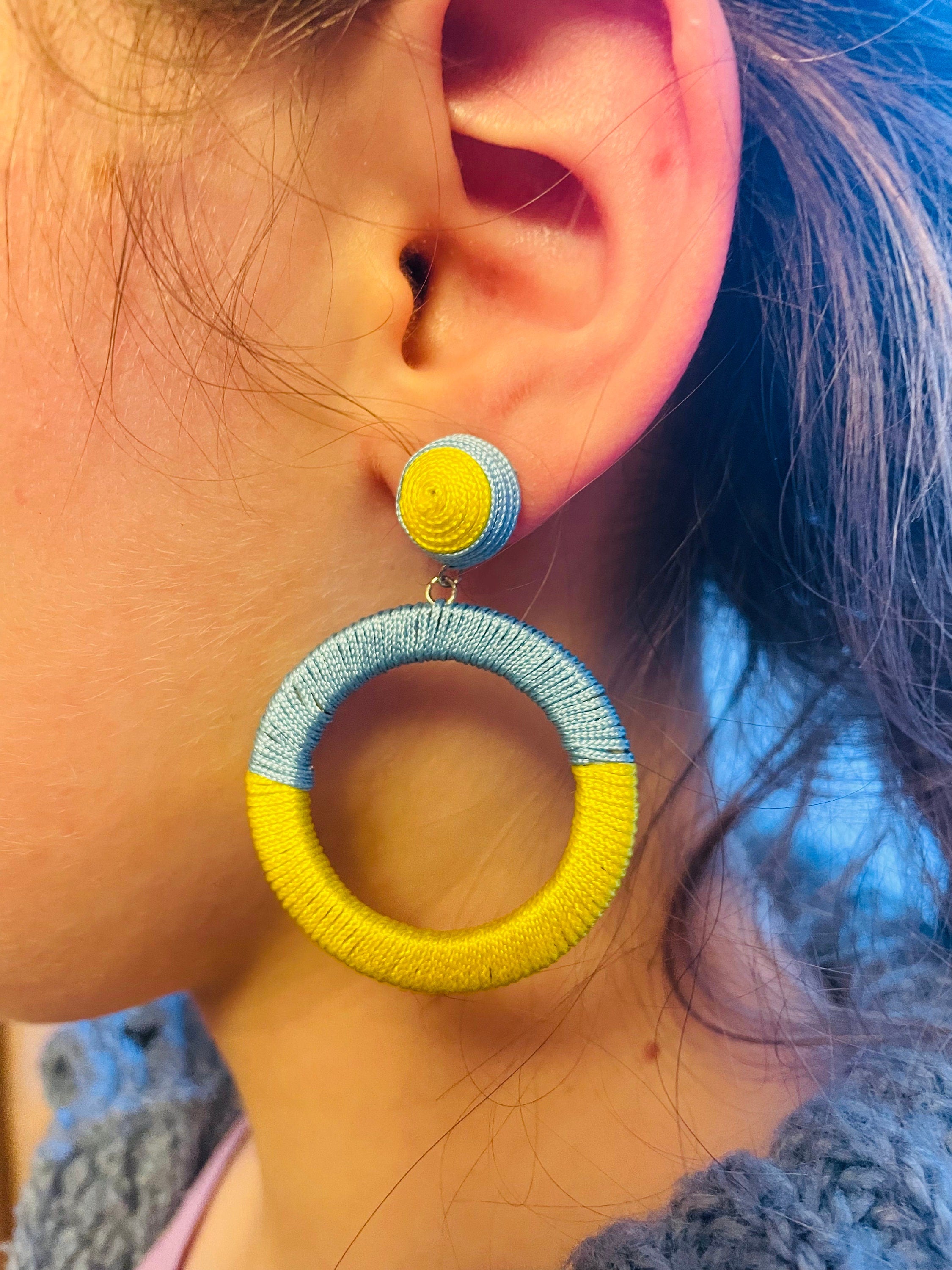 Blue and yellow Ukraine flag earrings, hoop earrings, ball earrings, Ukrainian earrings, Ukraine Jewelry, Ukraine gift, Ukraine seller