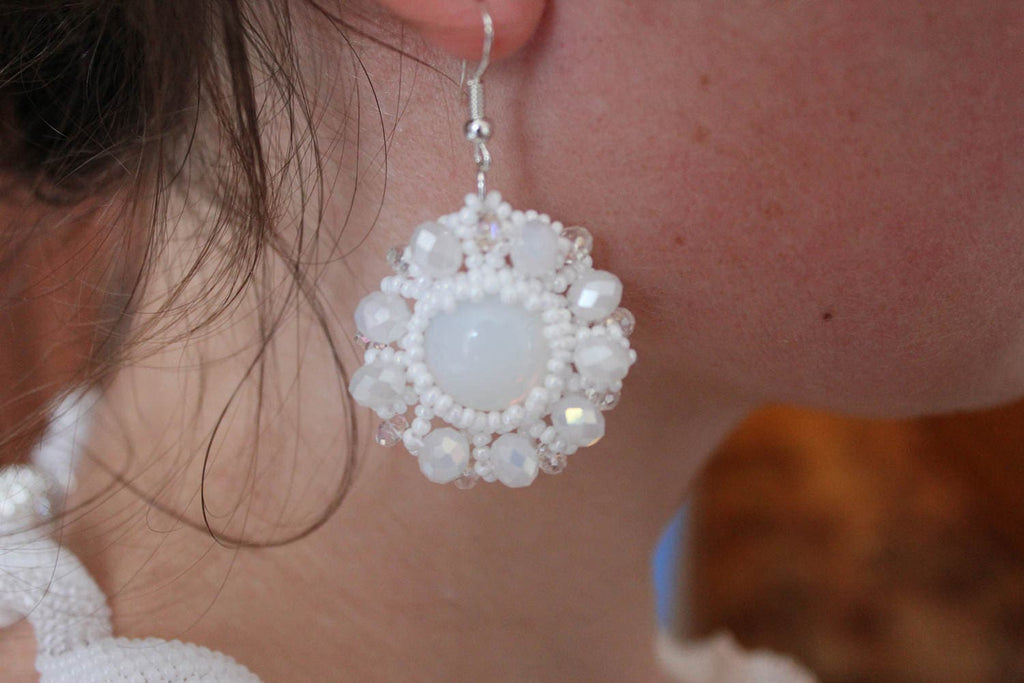 Snow white earrings white opal earrings white opal opal wedding holiday earrings boho chic beads earrings fancy earrings, mothers day gift