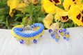 Blue and yellow bracelet and earrings set, Seed Bead jewelry for girlfriend, bridesmaid gift set, Ukrainian flag jewelry, present for sister