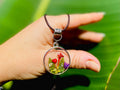 Personalized Mushroom Forest Zodiac Necklace: Handmade Resin Pendant, Birthstone Crystals