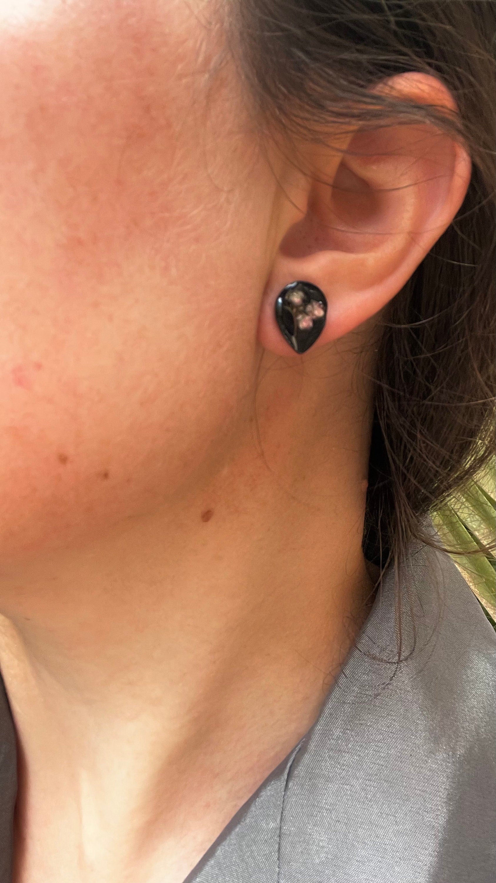 Dainty minimalist teardrop black pink flower resin earrings studs and necklace jewelry set unique holiday gift for best friend 21 birthday
