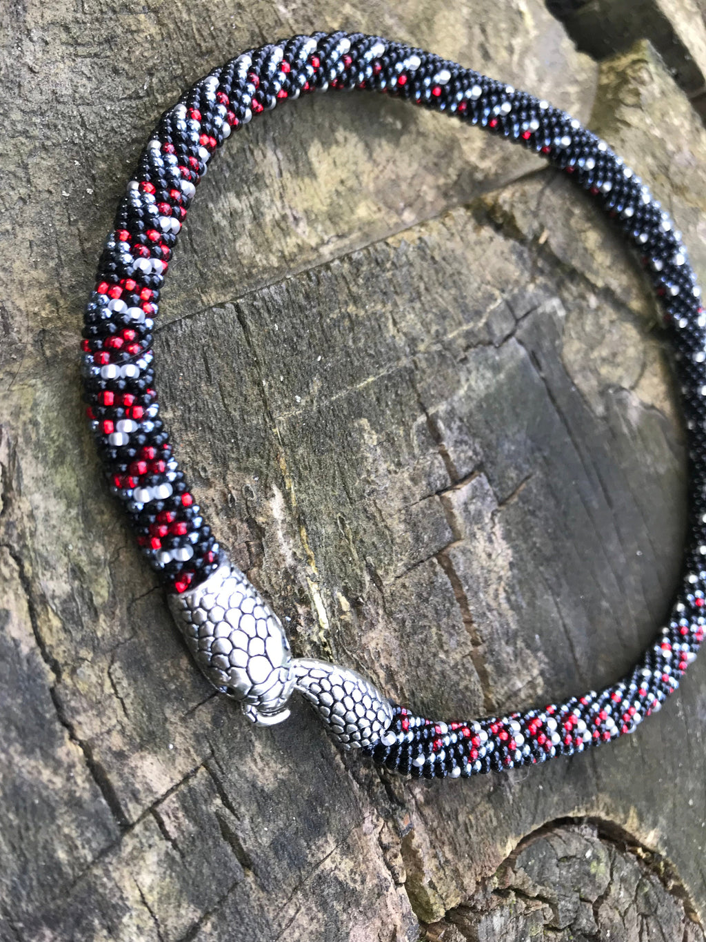 Beaded Snake Necklace, Halloween jewelry, Black Gothic Necklace, Christmas gifts for him, Black Beaded Choker, Gothic Choker, Snake Choker