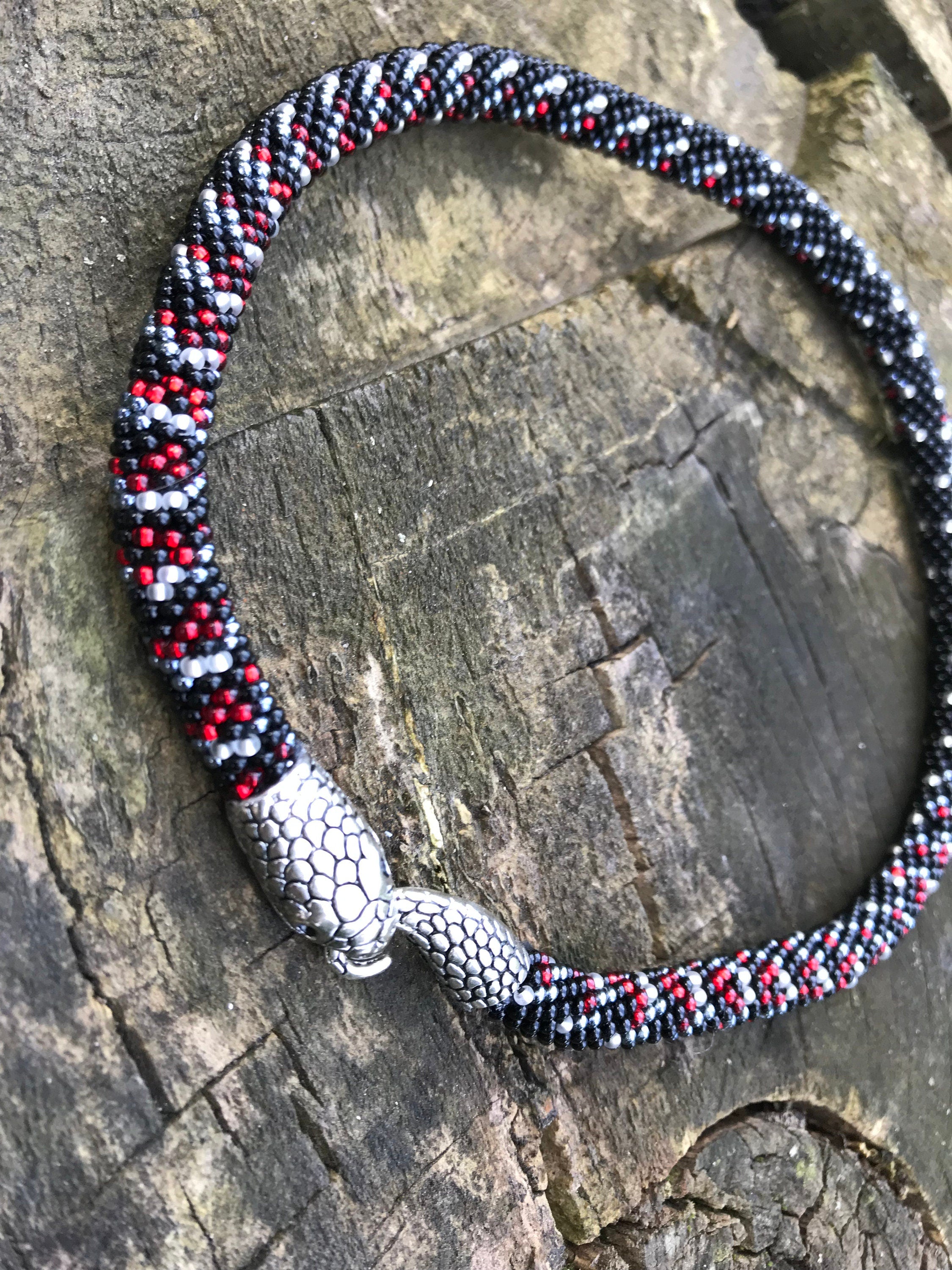 Beaded Snake Necklace, Halloween jewelry, Black Gothic Necklace, Christmas gifts for him, Black Beaded Choker, Gothic Choker, Snake Choker
