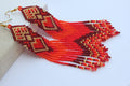 Heart earrings for women, Red gold Seed bead earrings, best friend gift, red Beaded earrings long, Native American style, Statement earrings