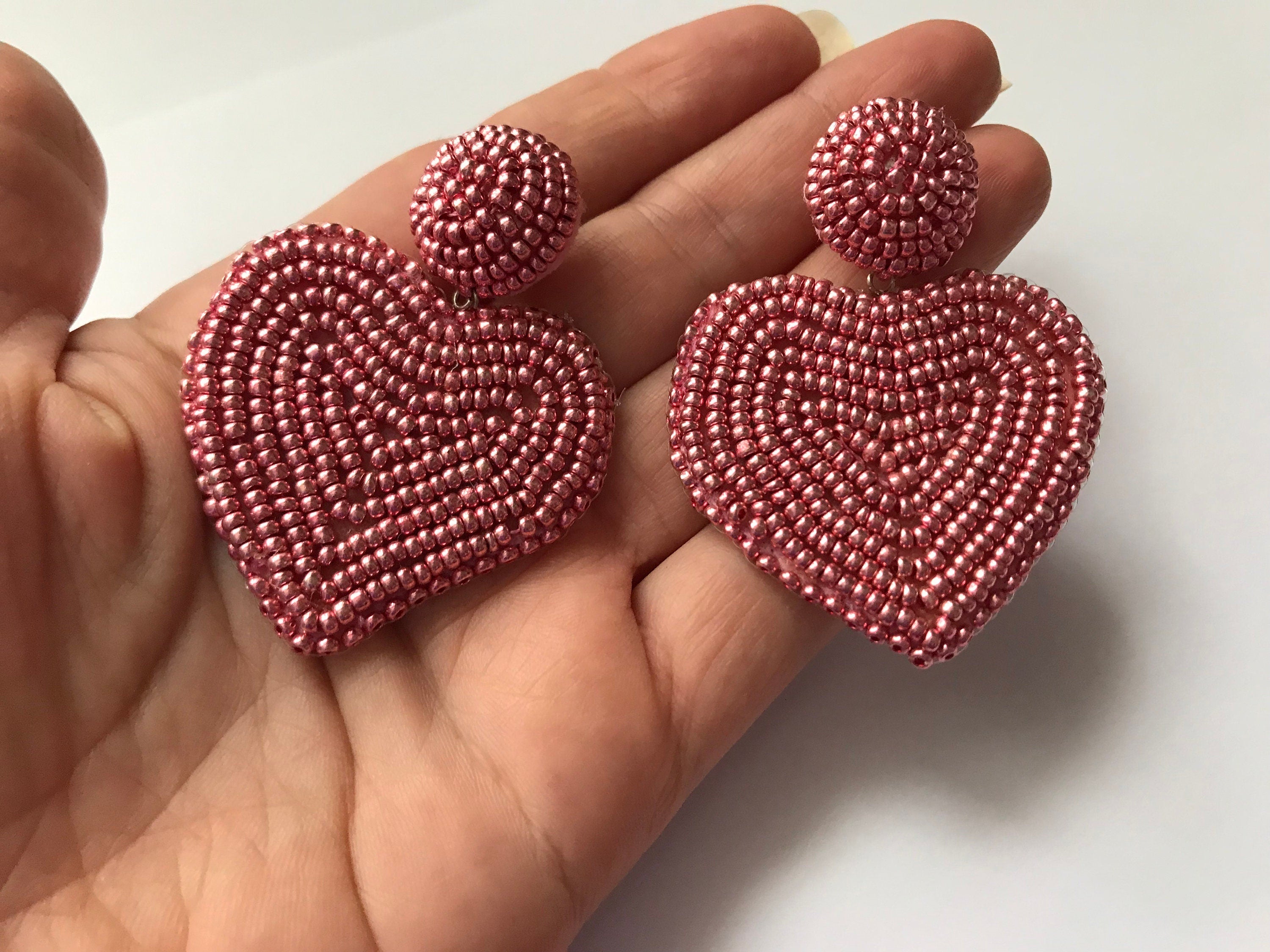 Earrings. Blue Heart earrings, dangle earrings, heart clip on earrings, Statement jewelry handmade, Valentine gift for her, heart embroidery