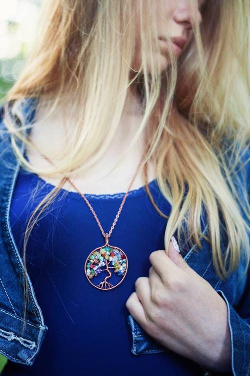 Unique tree of life birthstone necklace pendant for women Raw crystal wire wrapped jewelry Gemstone charm necklace personalized father gift