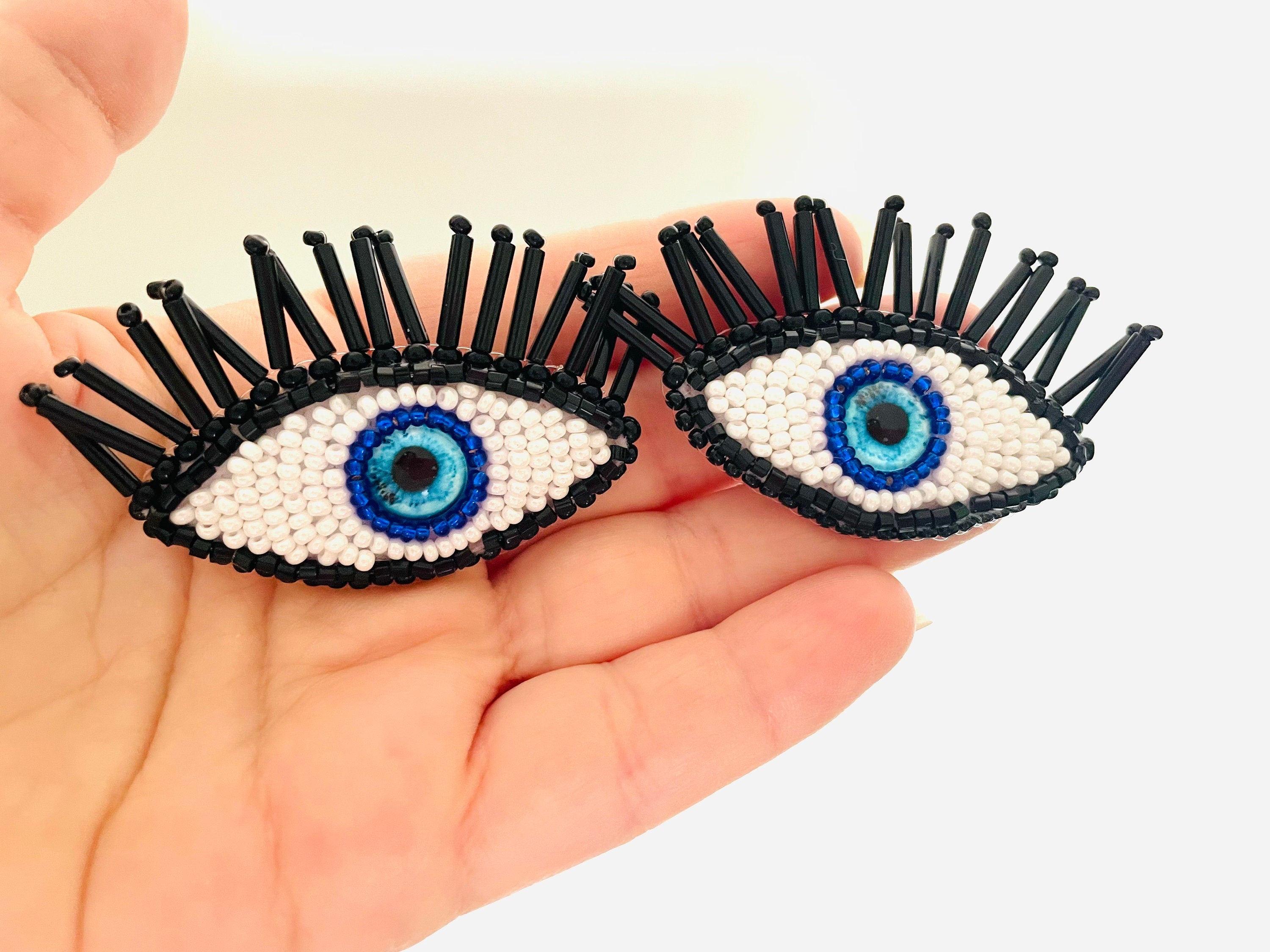 Halloween party Evil eye earrings, Blue green large evil eye earrings clip-on, beaded earrings, Tasseled eye drop protection earrings