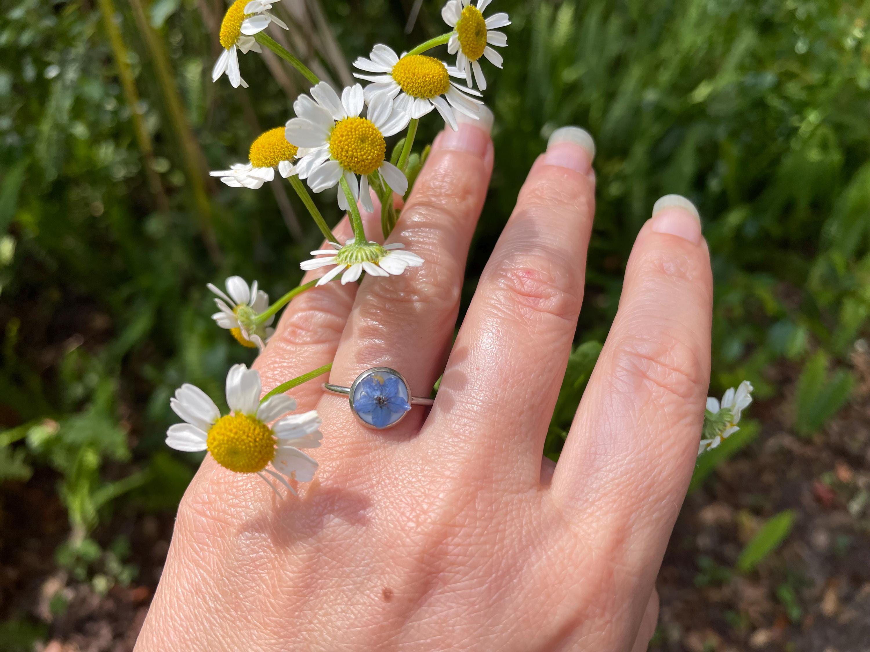 Forget Me Not Stud Earrings: Real Pressed Flower Resin Jewelry Set