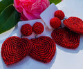 Valentines day heart earrings beaded | Red pink black big heart earrings clip on unique handmade valentines day gift for her wife girlfriend