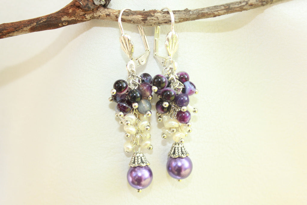 Amethyst Pearl Drop Earrings: Romantic Purple Dangle Jewelry February Birthstone