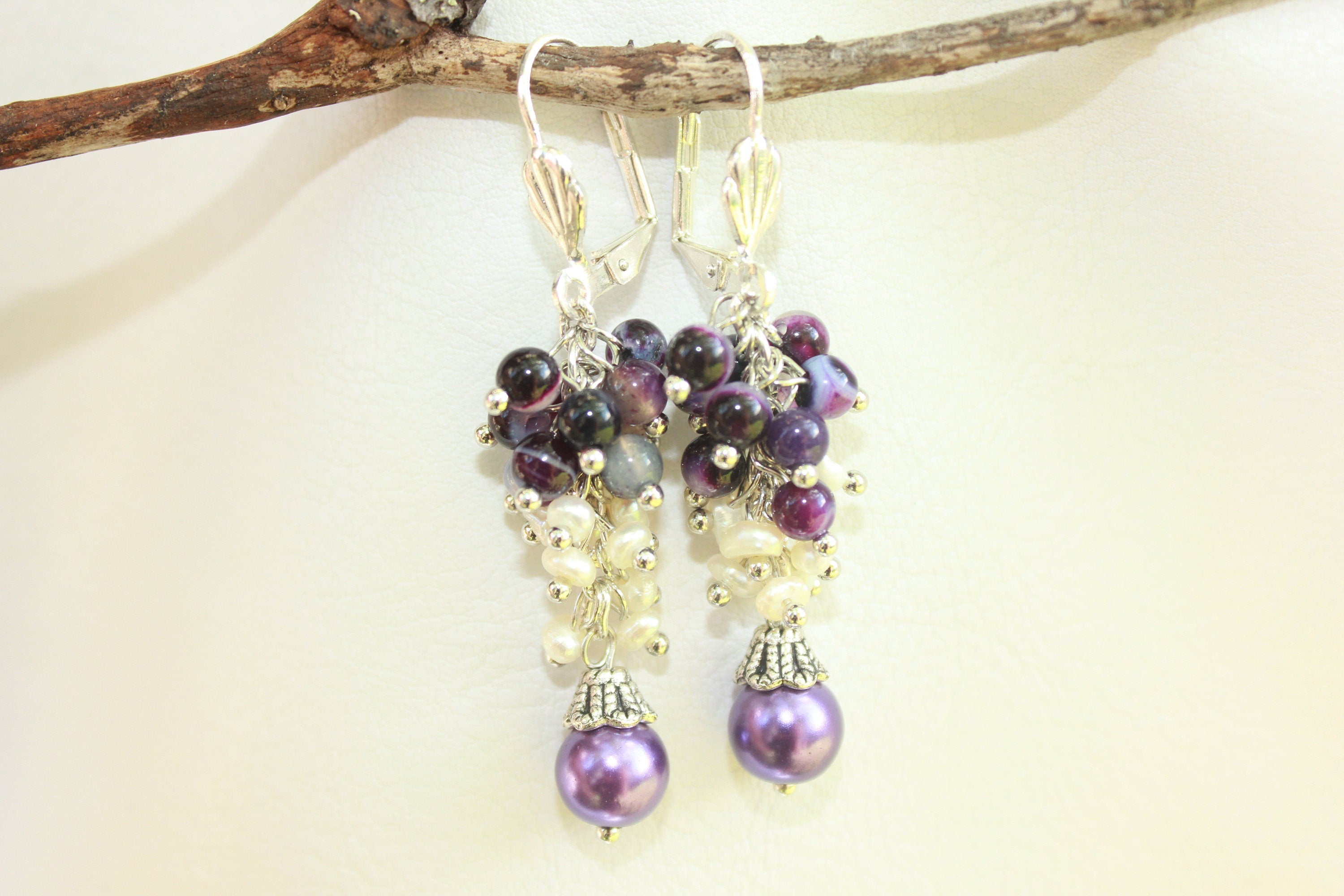 Amethyst Pearl Drop Earrings: Romantic Purple Dangle Jewelry February Birthstone