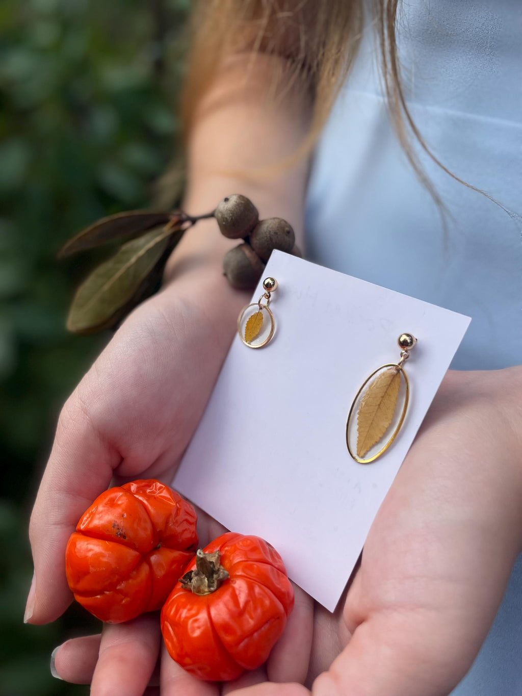 Real Leaf Resin Earrings: Dainty Gold Nature Jewelry