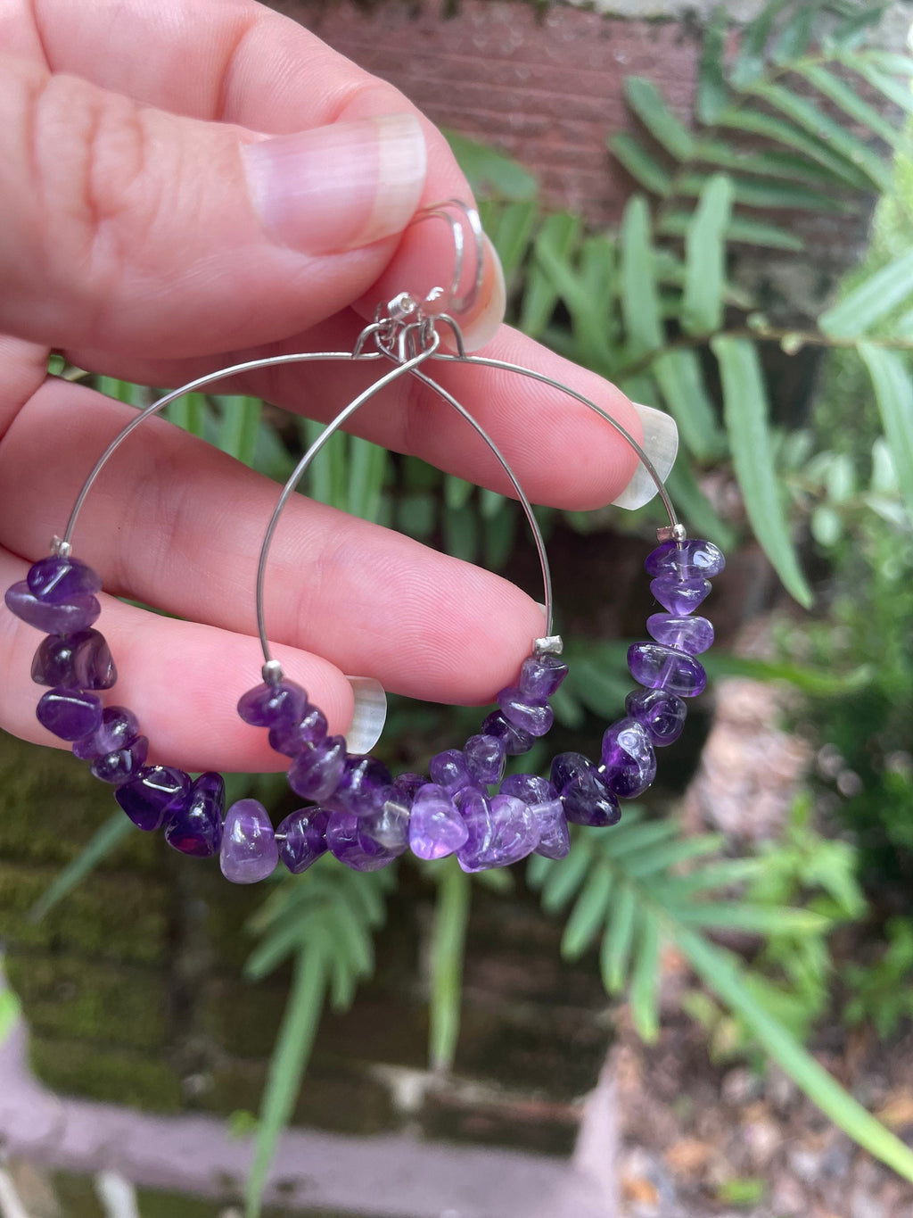 Amethyst earrings, Custom hoop earrings with Amethyst beads, jewelry gift daughter, crystal hoop earrings, February Birthstone earrings wife