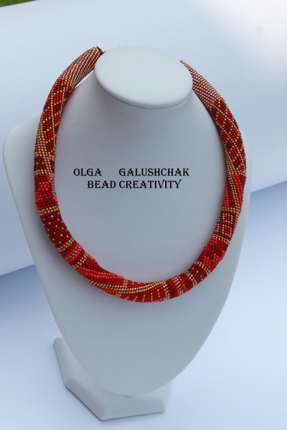 Birthday gift for her, red necklace, beaded choker, patchwork necklace, girlfriend birthday present, bridesmaid necklace, handmade jewelry