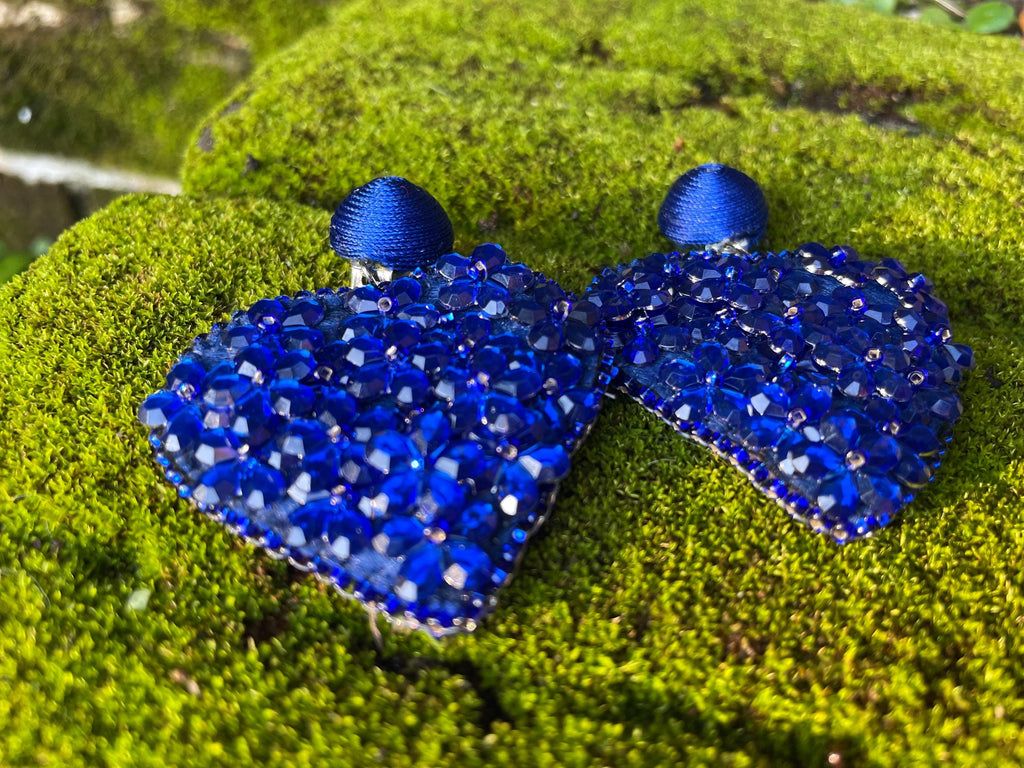Valentine Earrings. Heart earrings Women's Drop clip-on Earrings handmade beaded earrings Floral drop sequins earrings blue heart earrings