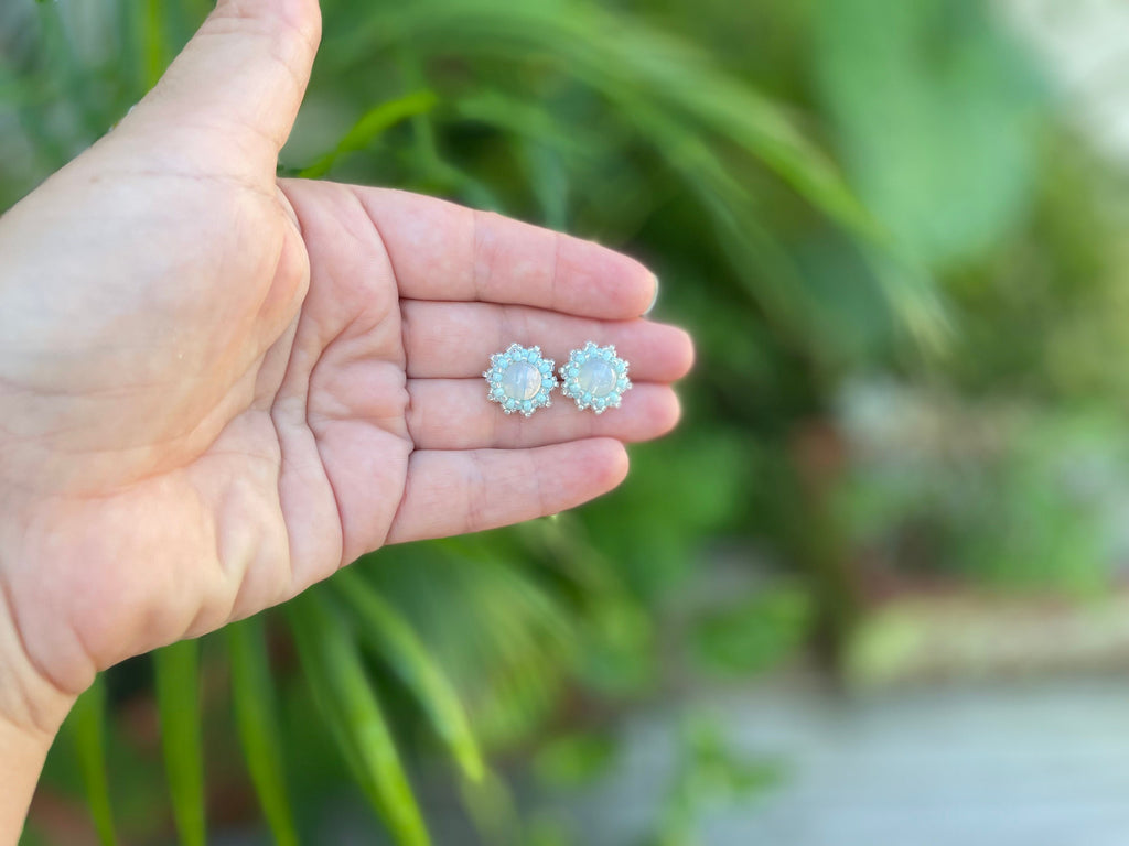 opal stud earrings, moonstone gemstone stud earrings, custom stud earrings, surgical steel stud earrings beaded, minimalist earrings wedding