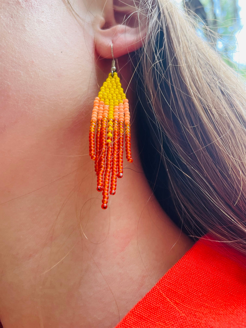 Handmade Ombre Seed Bead Fringe Earrings: Boho Dangle Jewelry