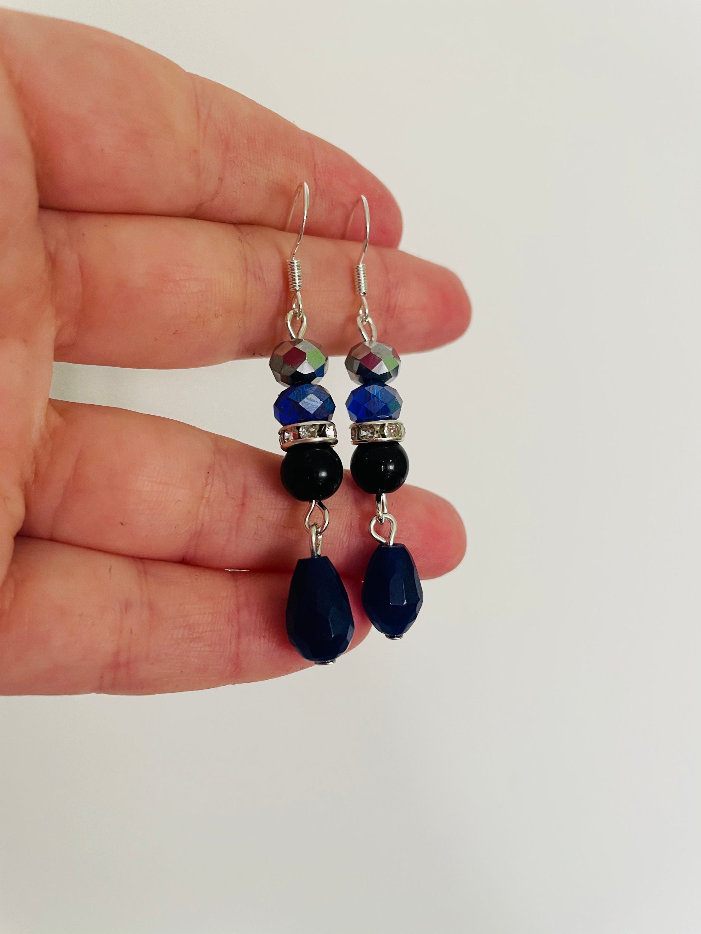 Navy blue earrings drop, crystal jewelry, blue agate earrings blue gemstone natural gemstone agate earrings cascade earrings with royal blue