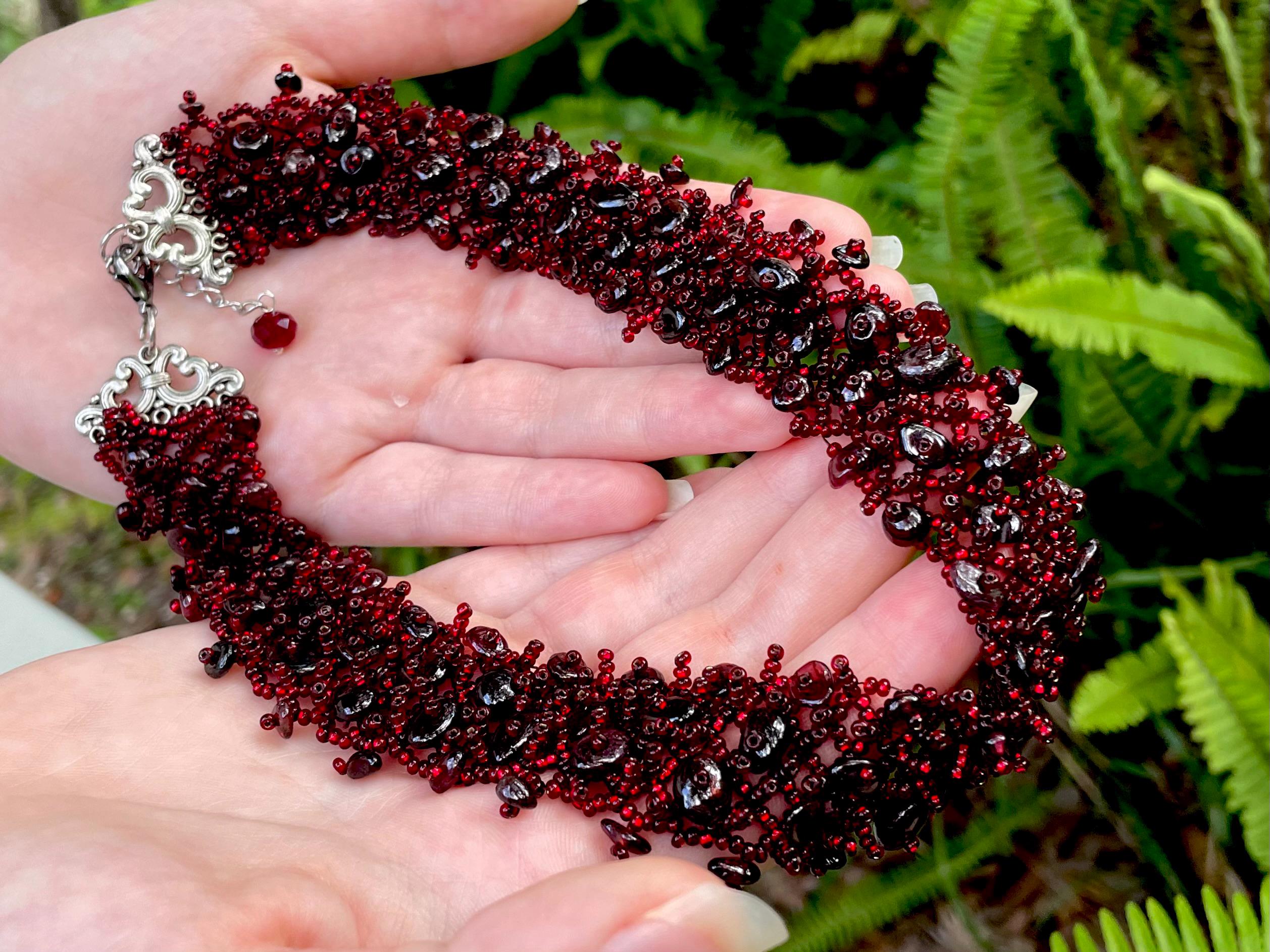 Red Garnet Beaded Necklace: Burgundy Collar Choker for January Birthdays & 2nd Anniversaries | Wedding Jewelry